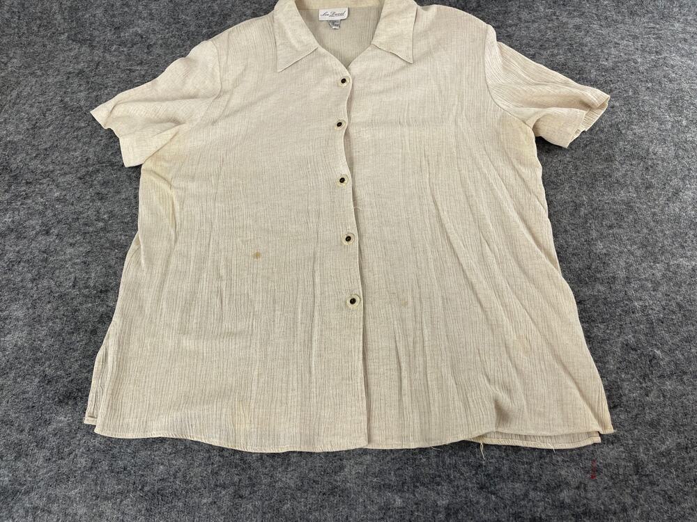 Lee David Shirt Womens 22-24 Button Up Short Sleeve Linen Beige Rayon N31